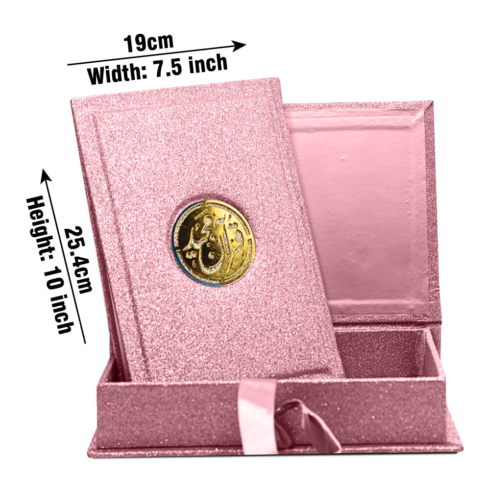 81KGLTB-Pink Holy Quran Translated Glitter Pink With Box